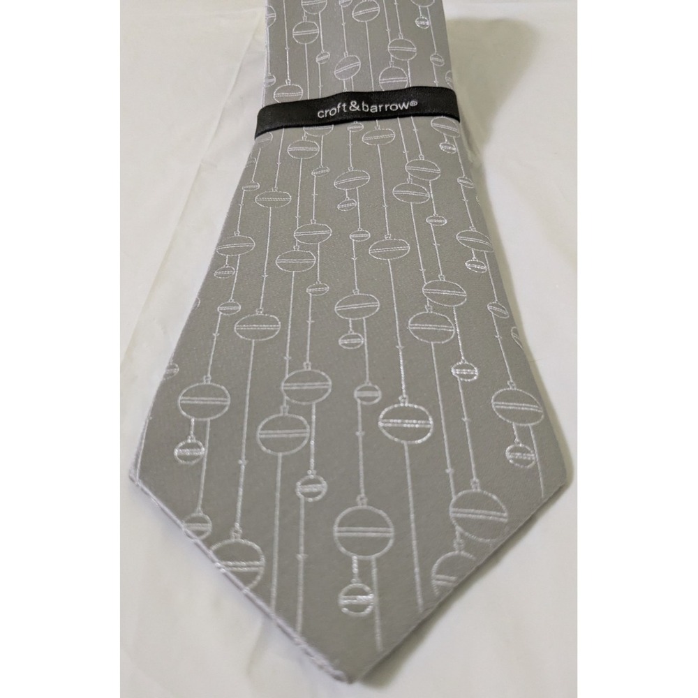 NWT Croft & Barrow Silver Silk/Metallic Tie Ornaments Christmas Formal 57 x 3.75